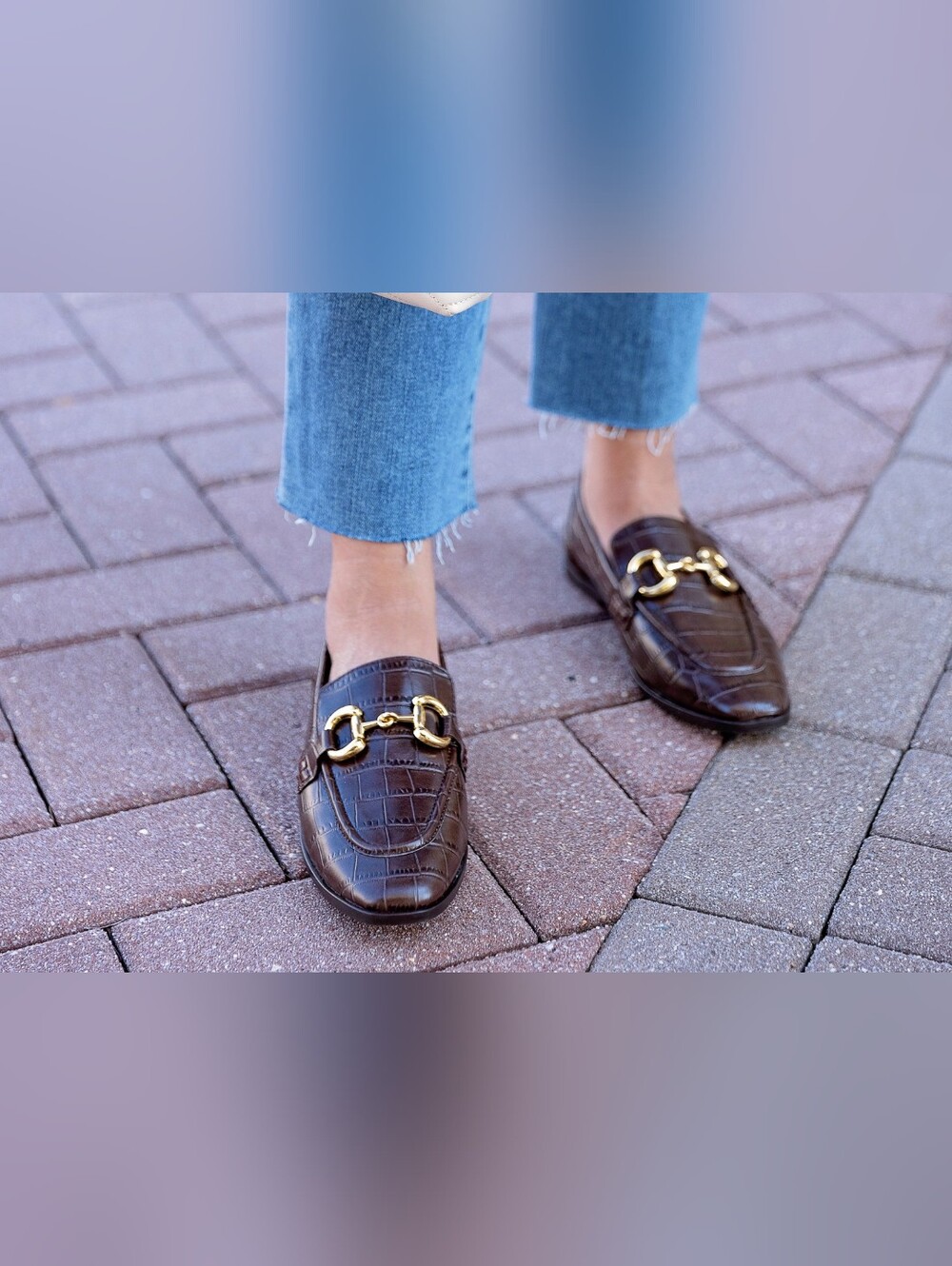 Jeffrey Campbell Velviteen Bit Croc Embossed Brown Loafers